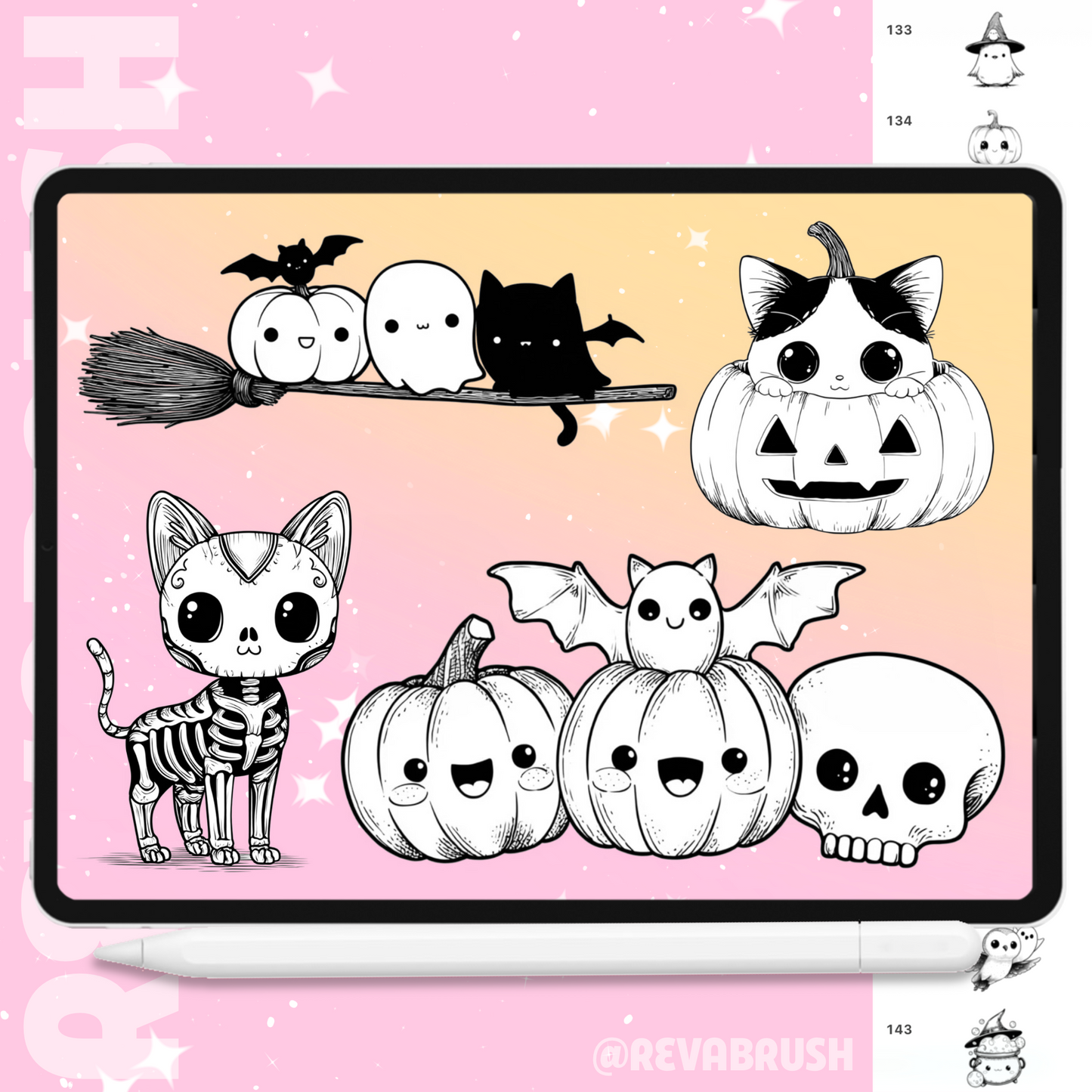 240 Halloween Stamp Brushes – Procreate, Photoshop & Clip Studio Paint