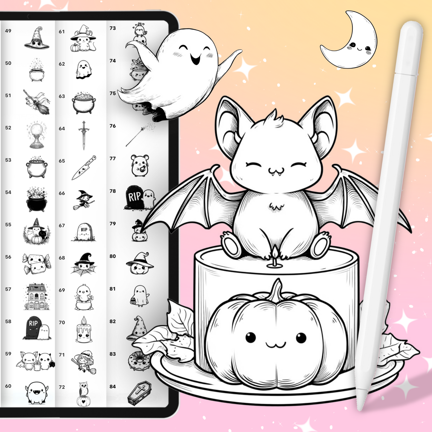 240 Halloween Stamp Brushes – Procreate, Photoshop & Clip Studio Paint