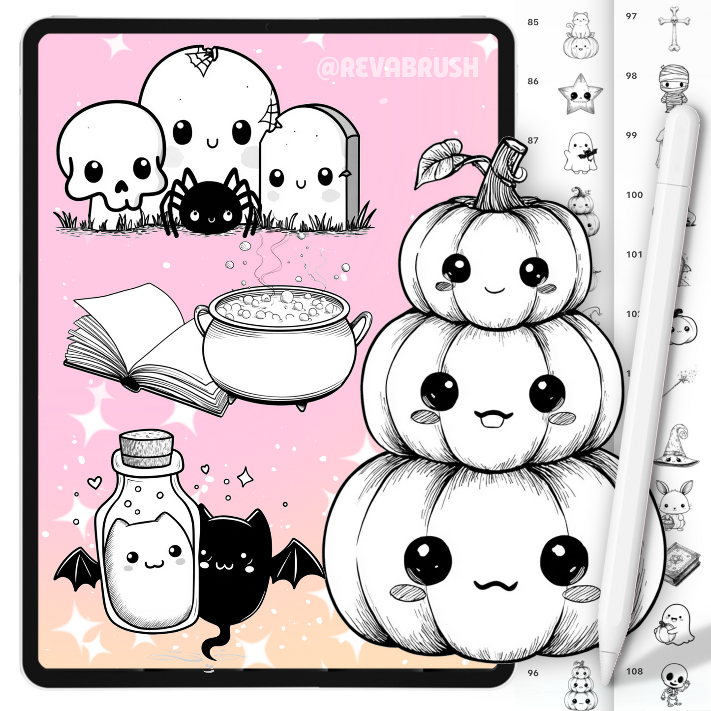 240 Halloween Stamp Brushes – Procreate, Photoshop & Clip Studio Paint