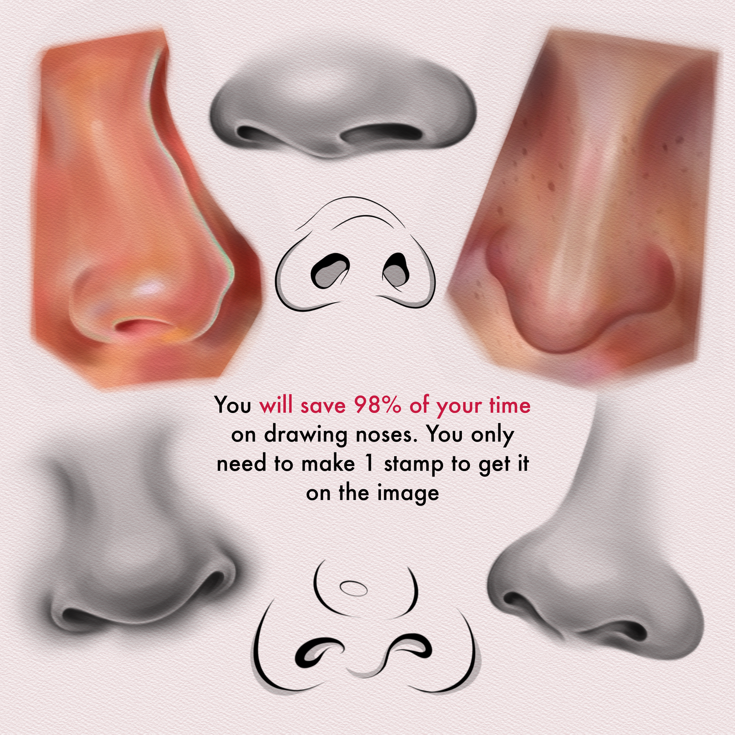 Procreate Line & Realistic Nose Brushes, Photoshop Face & Nose Stamps, Clip Studio & Affinity Photo Portrait Brushes