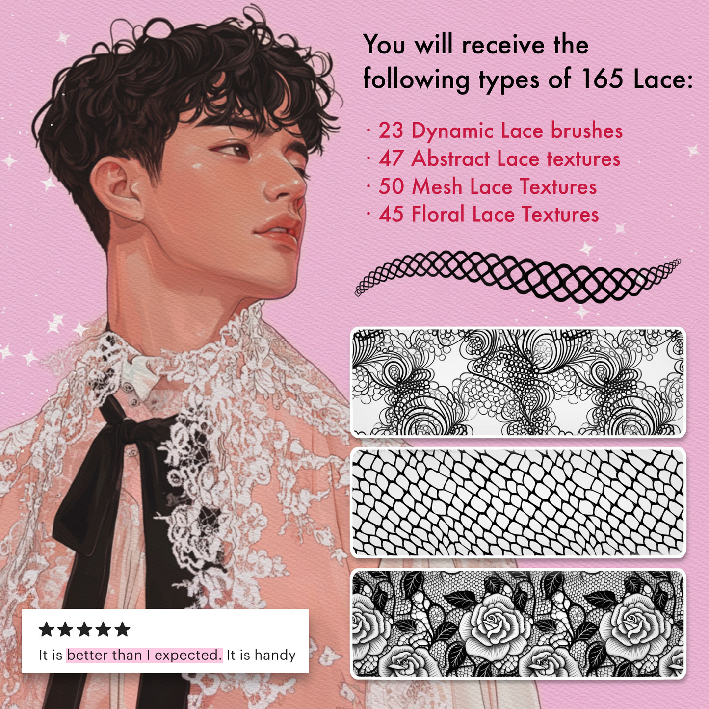 Procreate 레이스 & 텍스타일 브러시 – Procreate 및 Photoshop용 패션 및 패브릭 질감 세트