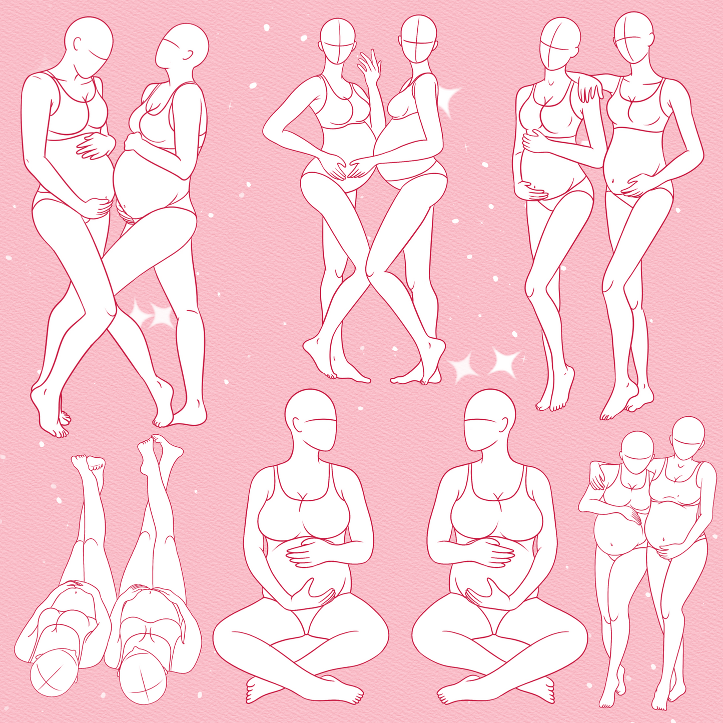 215+ Maternity & Family Pose Brushes – Pregnant Women, Baby, Couple, Procreate, Photoshop