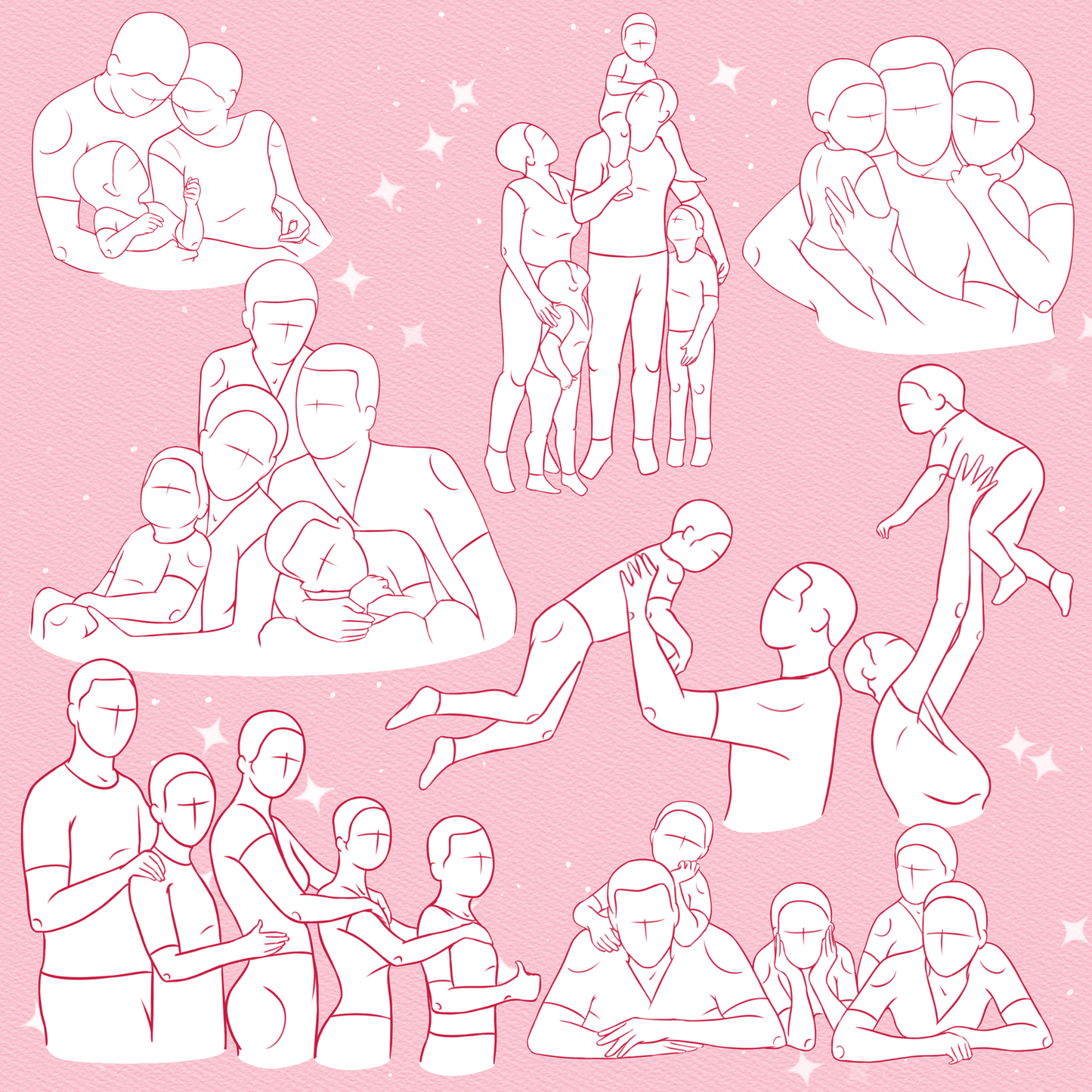 215+ Maternity & Family Pose Brushes – Pregnant Women, Baby, Couple, Procreate, Photoshop