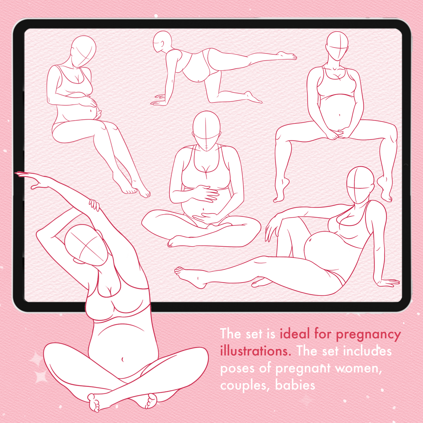 215+ Maternity & Family Pose Brushes – Pregnant Women, Baby, Couple, Procreate, Photoshop