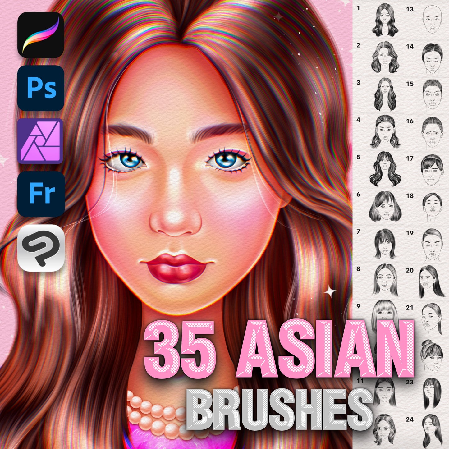 35 Asian Face & Portrait Brushes for Procreate & Photoshop – Korean, Japanese, Chinese Style