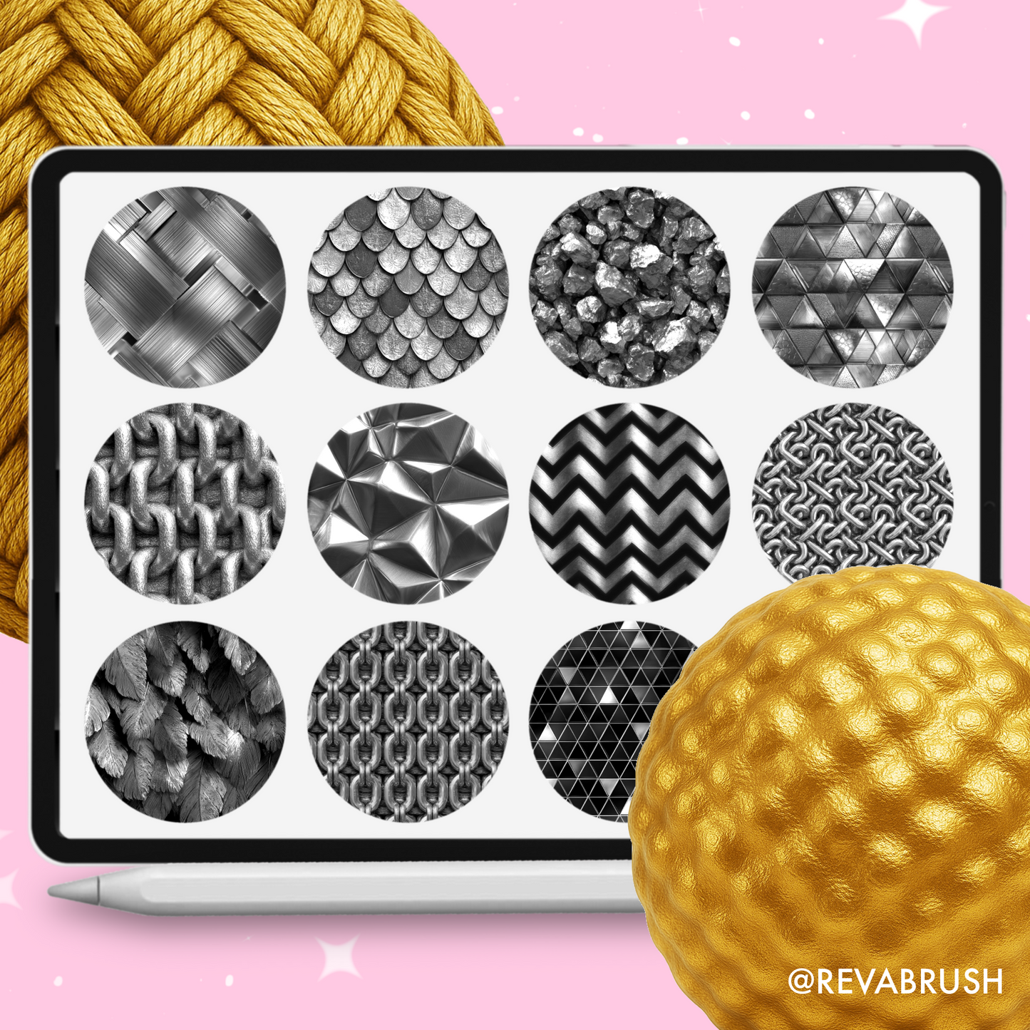 245 Gold Texture Brushes – Procreate, Photoshop & More