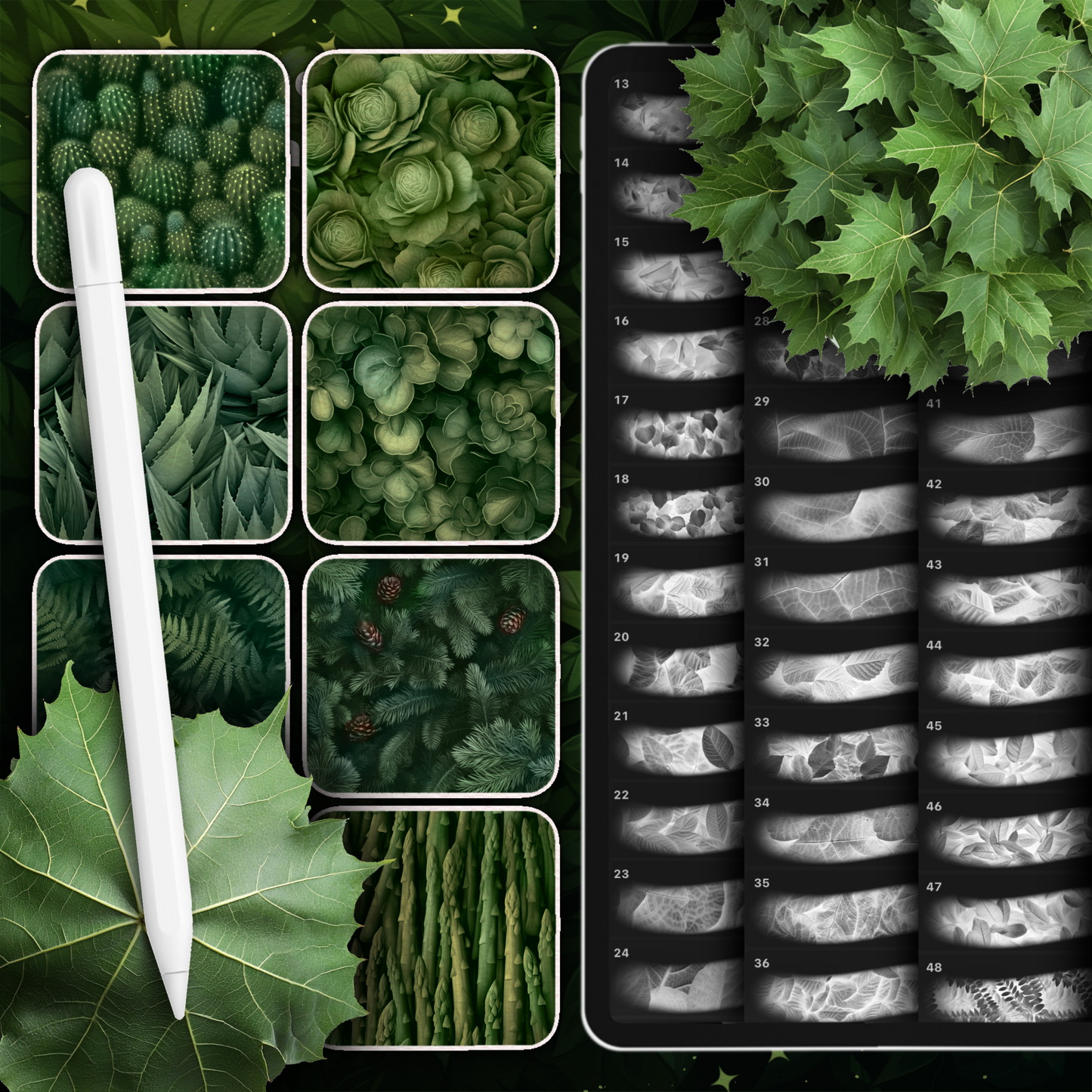 Forest Nature Procreate & Photoshop Brush Set – Plants, Leaves, Grass, Moss & More