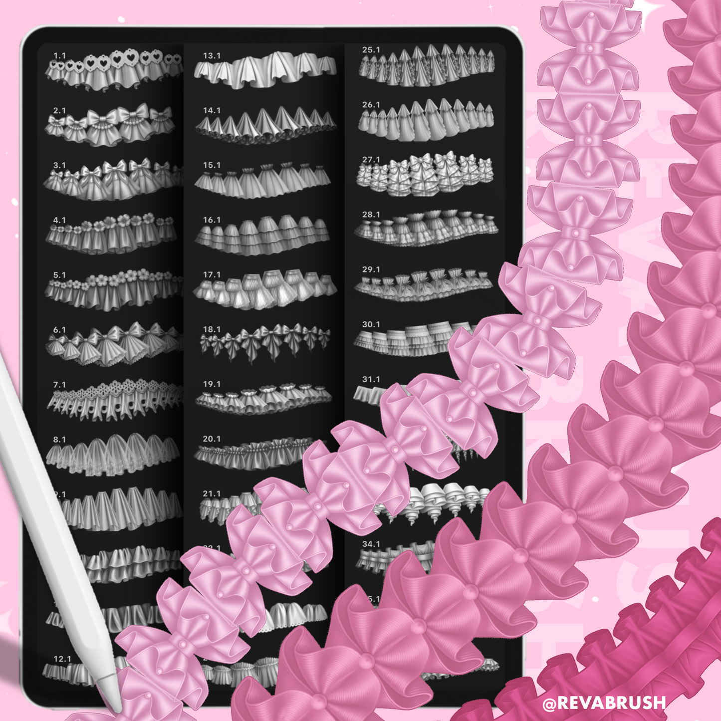 120 Ruffle & Lace Brushes for Procreate – Fashion Fabric Design Set