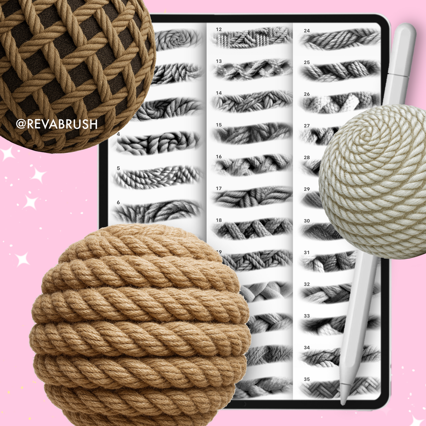 100 Rope Texture Brushes – Seamless Knit for Procreate, Photoshop & More