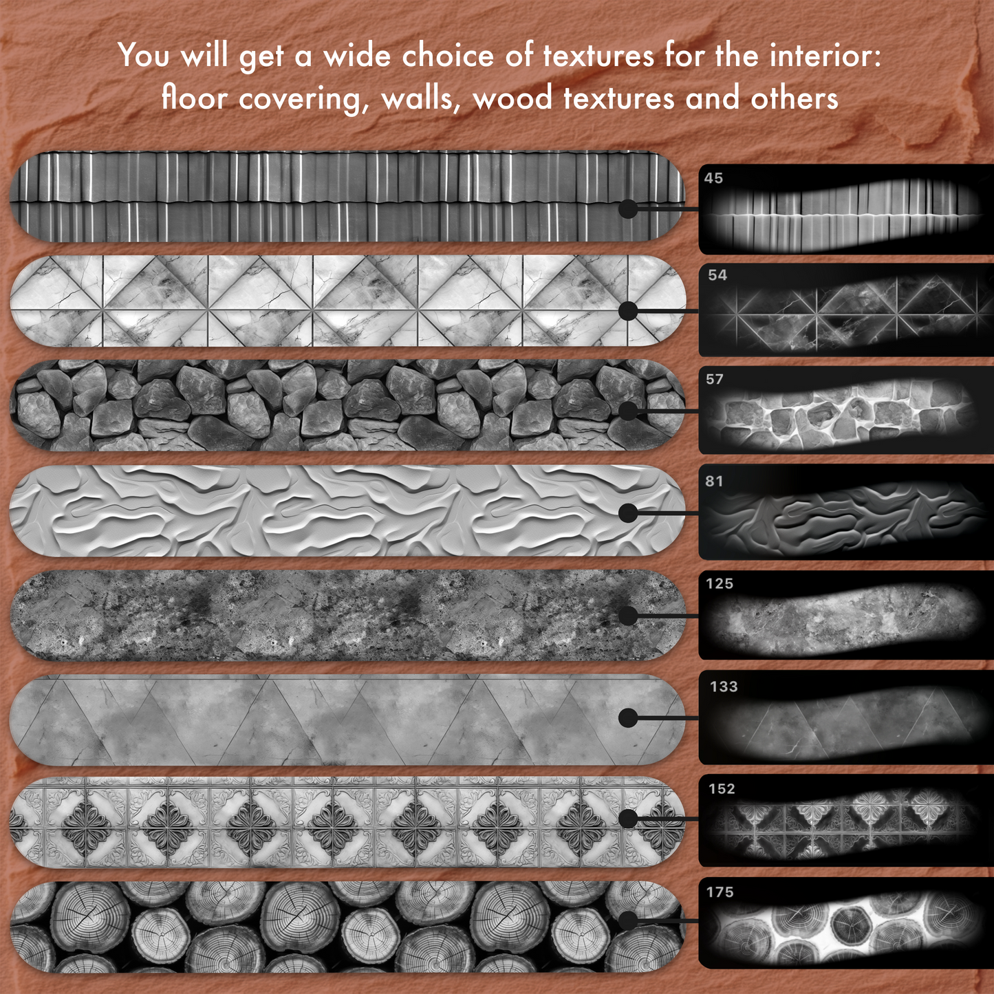 Procreate Interior Texture Brushes – Photoshop Architecture, Wood, Stone & Tile Brush Set