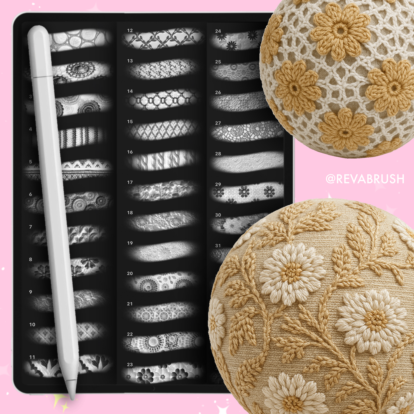 105 Crochet & Knitting Texture Brushes – Procreate, Photoshop