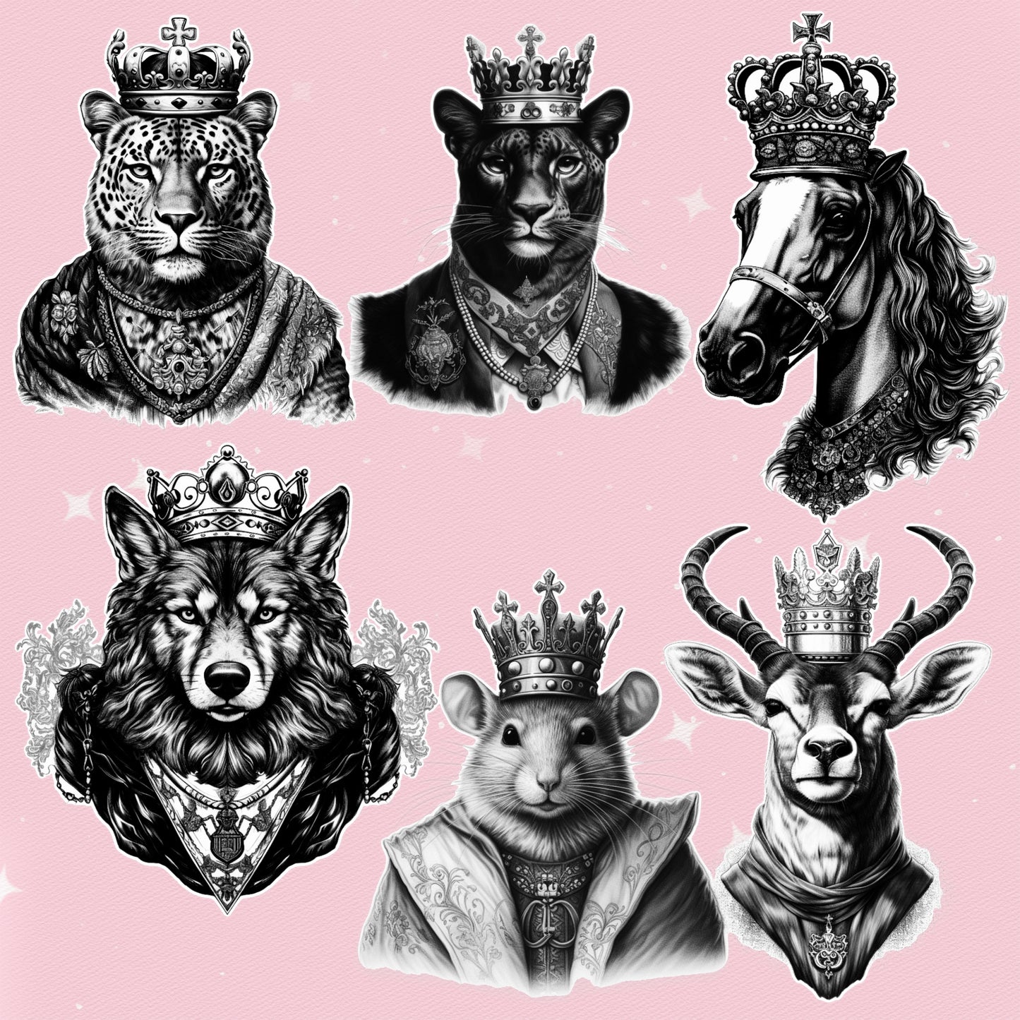 Procreate 및 Photoshop용 99가지 동물 문신 브러시 - 레오파드, 베어 및 남성 스타일
