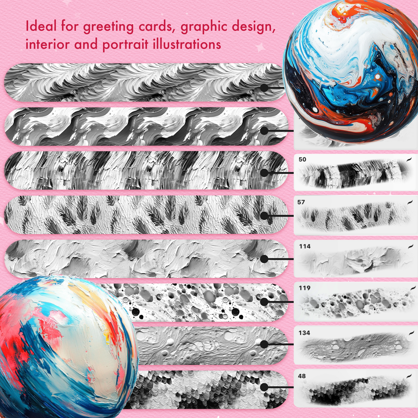Brushstroke & Oil Texture Brushes for Procreate & Photoshop – Painterly Interior Set