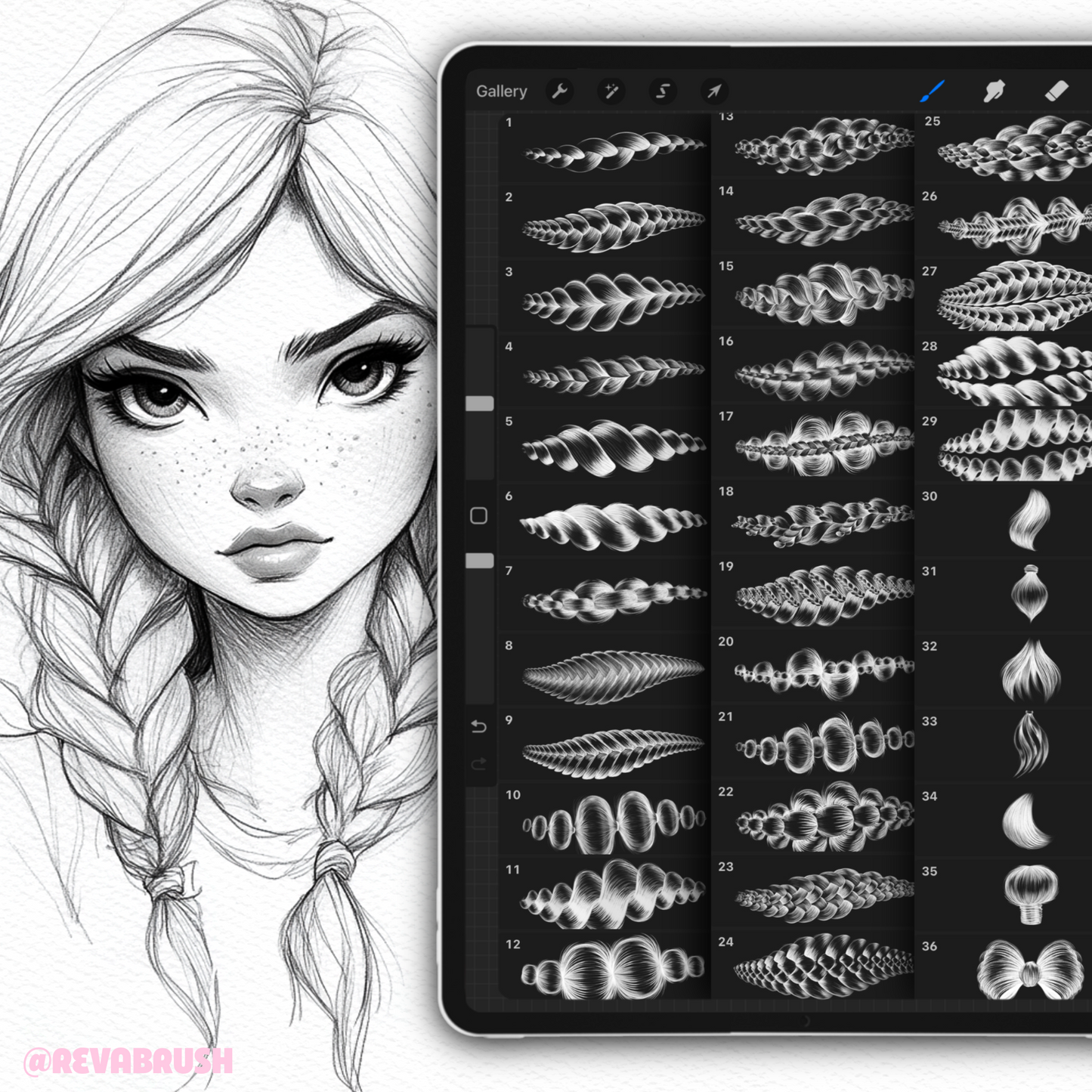 Procreate 헤어, 브레이드 & 연필 브러시로 인물 사진 촬영하기