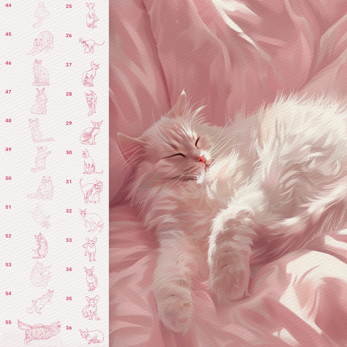 Procreate용 고양이 브러시 - Photoshop 및 Clip Studio용 푹신하고 스핑크스 같은 귀여운 동물 스탬프