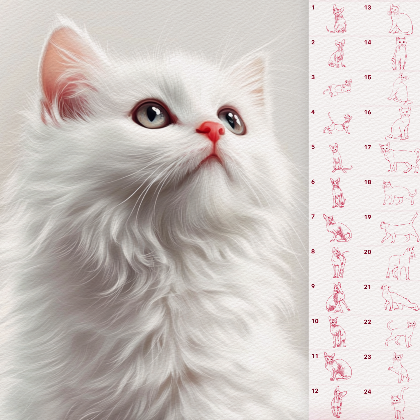 Procreate용 고양이 브러시 - Photoshop 및 Clip Studio용 푹신하고 스핑크스 같은 귀여운 동물 스탬프