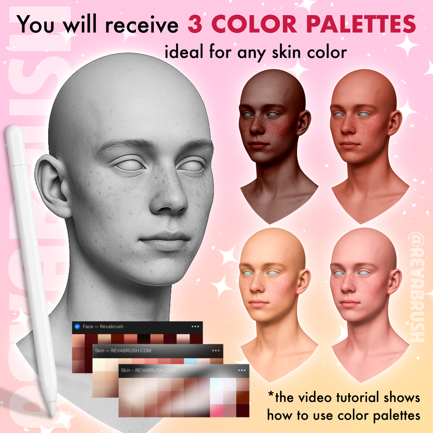 80 Male Portrait & Face Guide Brushes – Procreate & Photoshop