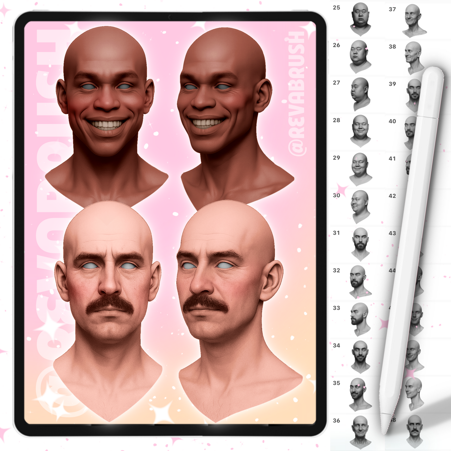 80 Male Portrait & Face Guide Brushes – Procreate & Photoshop