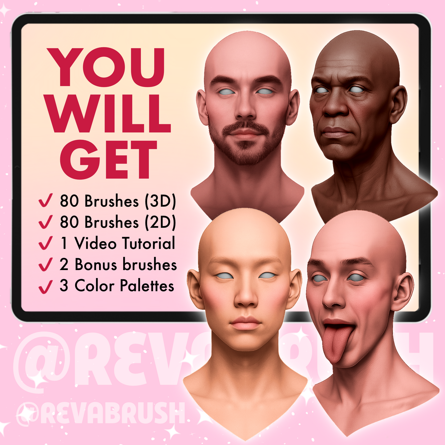 80 Male Portrait & Face Guide Brushes – Procreate & Photoshop