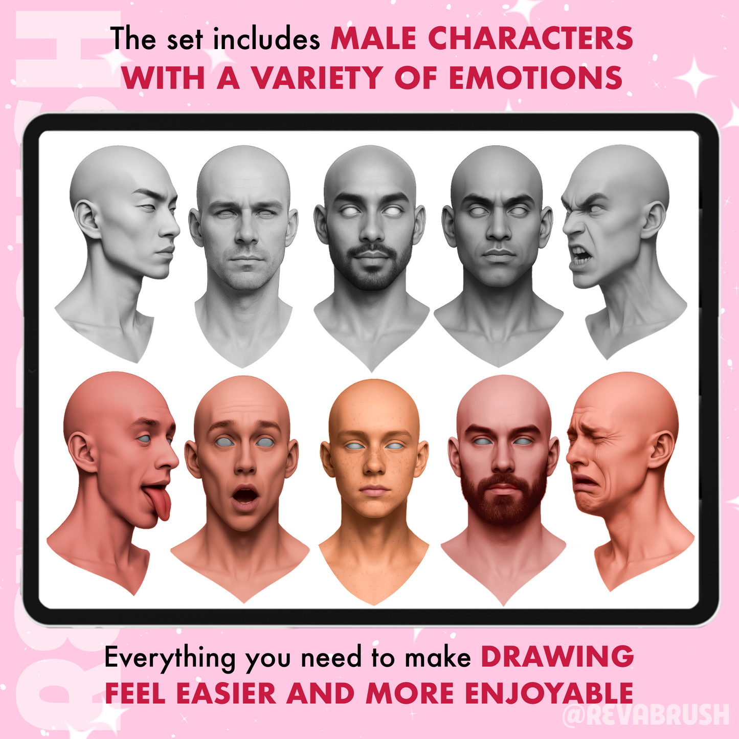 80 Male Portrait & Face Guide Brushes – Procreate & Photoshop