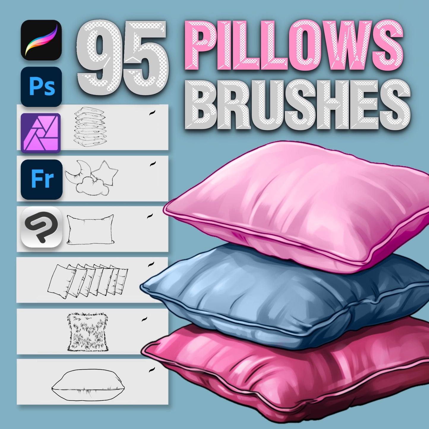 95 Interior & Pillow Brushes for Procreate & Photoshop – Furniture & Decor Set