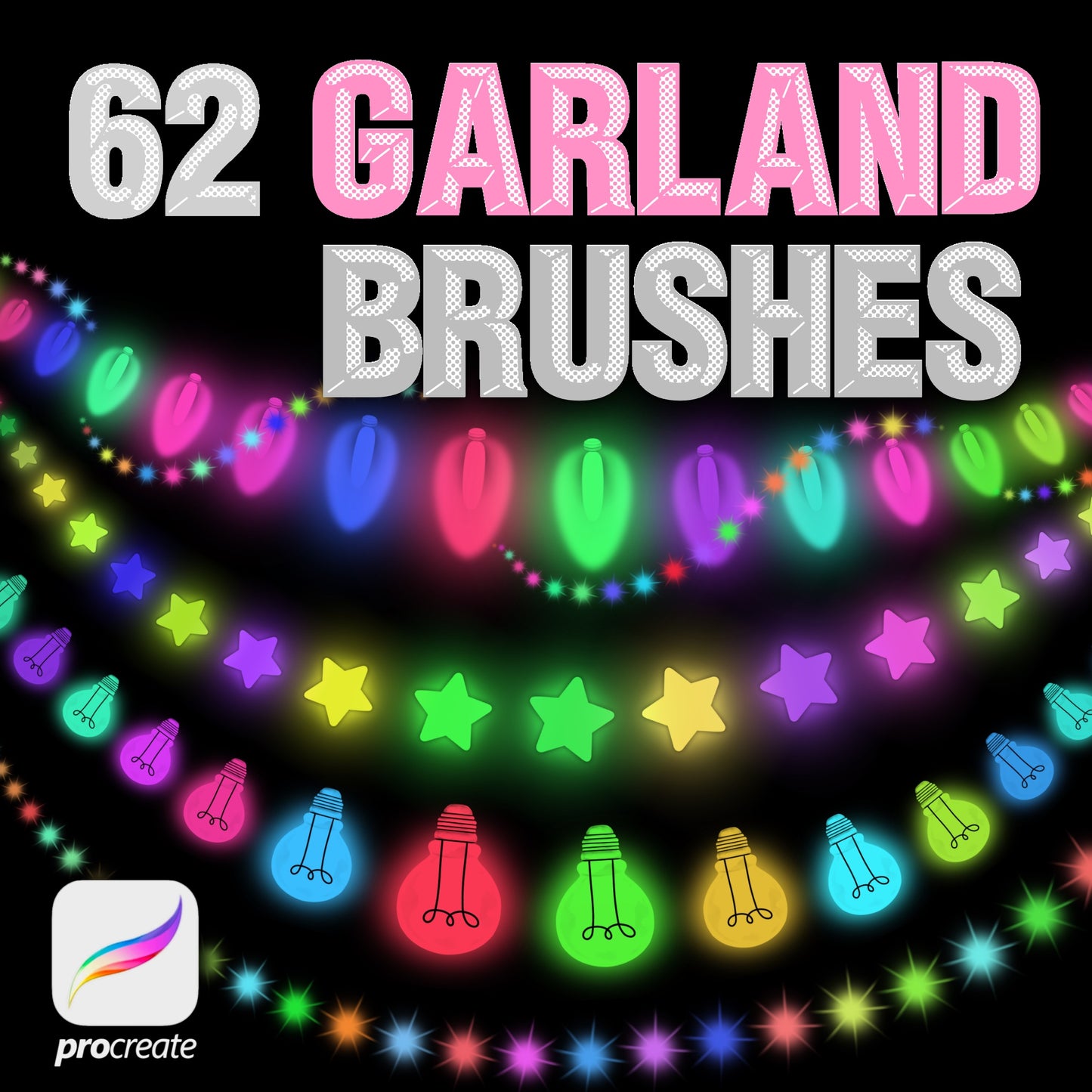 62 Garland & Light Brushes for Procreate – Christmas Bulbs & Stamps Set