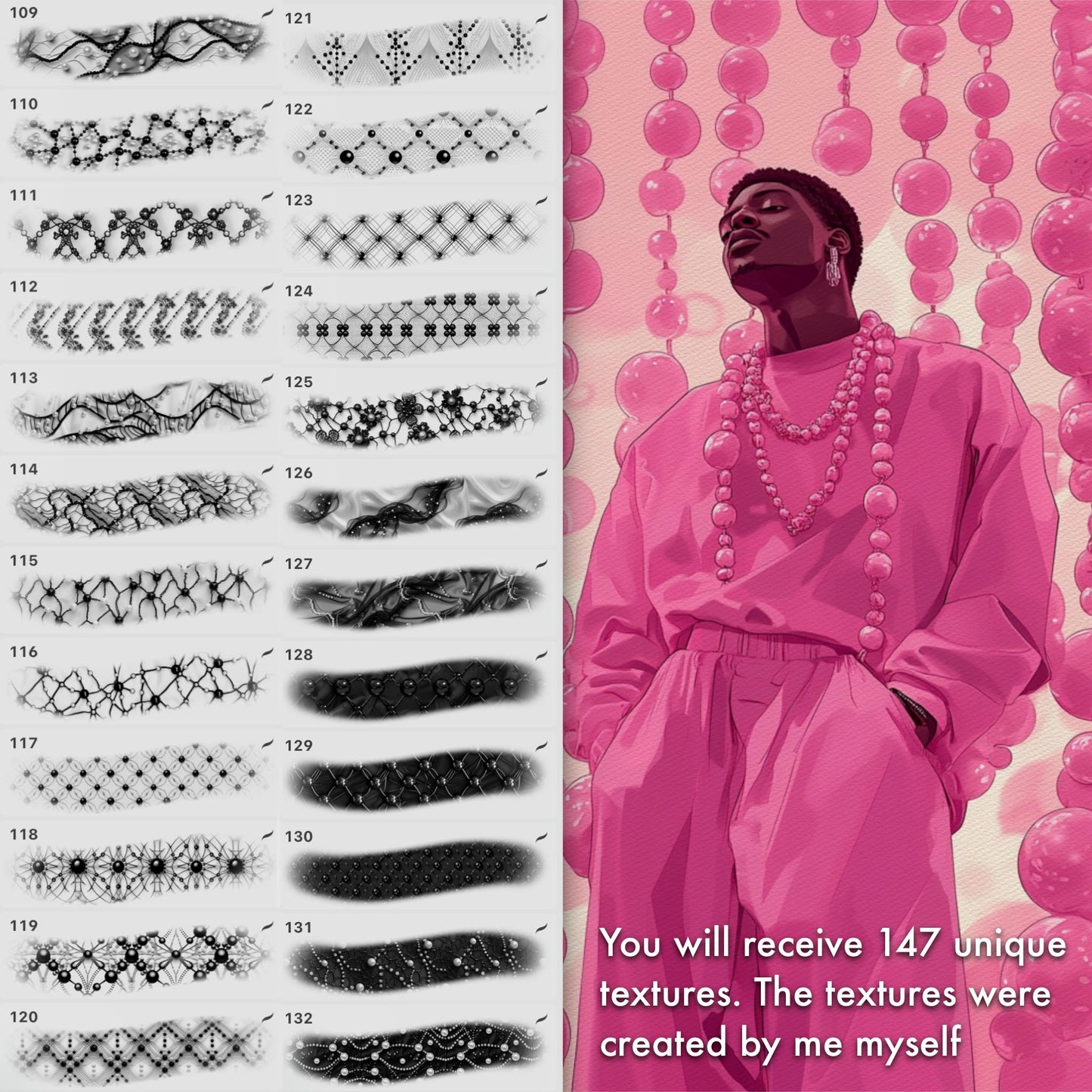 Beads Texture & Fashion Brushes – Procreate, Photoshop & Clip Studio Paint & Fabric Set