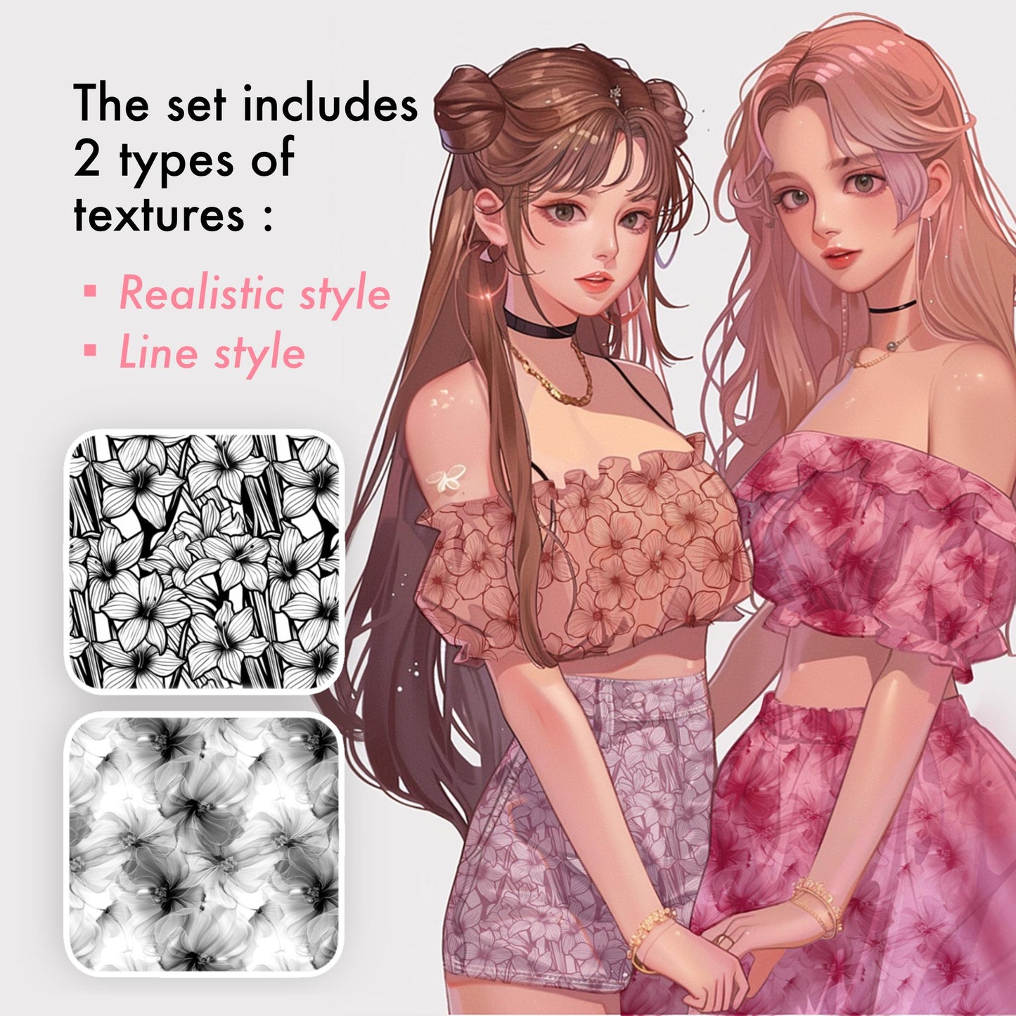 Procreate Flower Textures & Photoshop Fabric Brushes for Digital Art