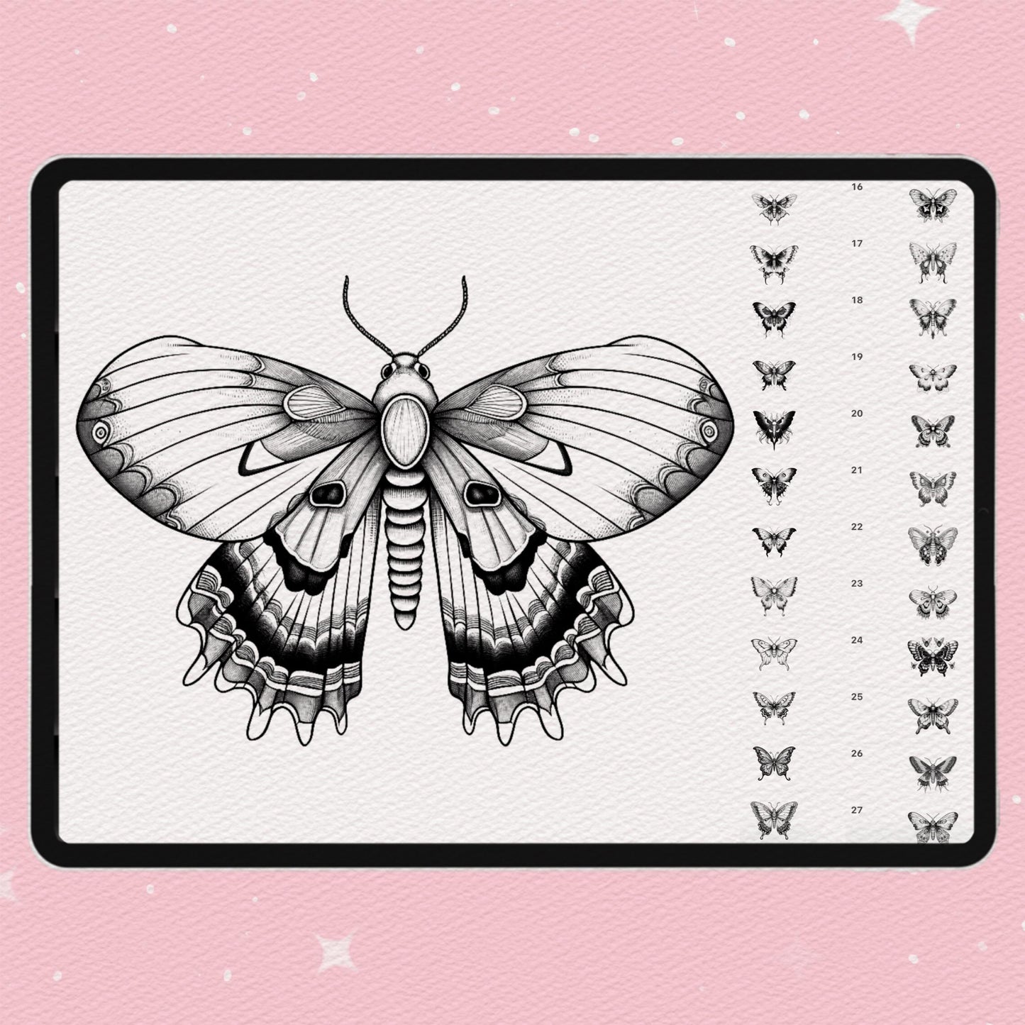 Procreate Butterfly Brushes – Tattoo Animal Brushes for Photoshop | Clip Studio & Affinity Moth Brush Set