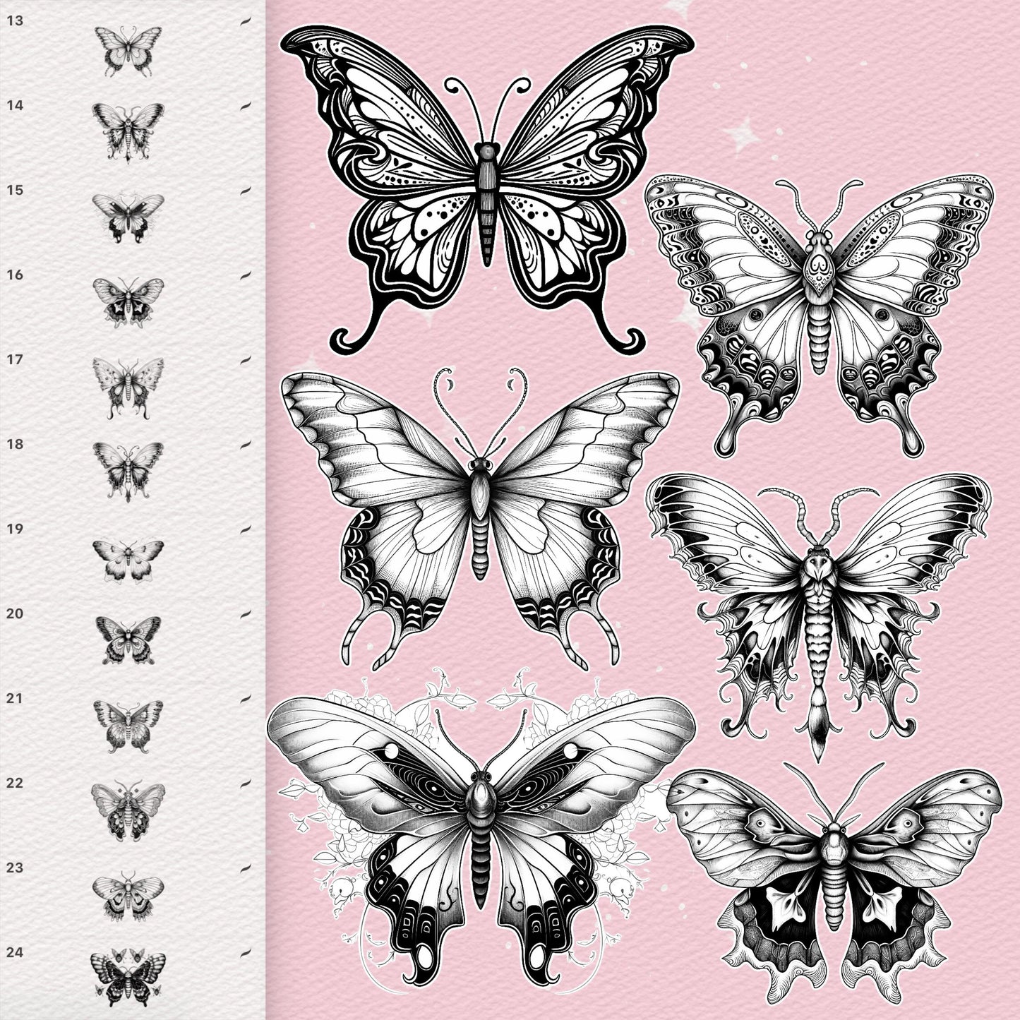 Procreate Butterfly Brushes – Tattoo Animal Brushes for Photoshop | Clip Studio & Affinity Moth Brush Set