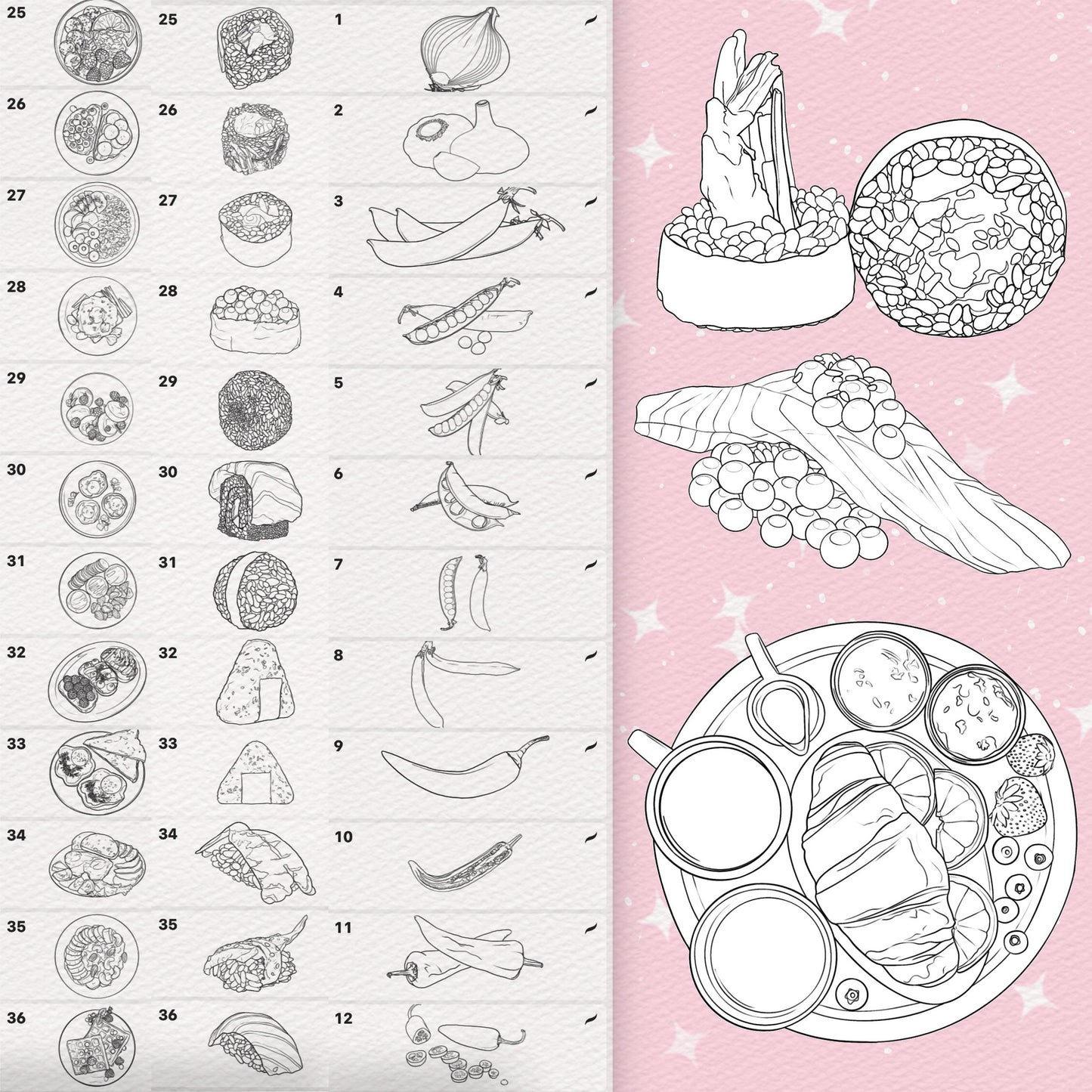 Photoshop Food brushes. Photoshop picnic brushes. Photoshop Sushi, Breakfast, Vegetable brushes. Clip Studio Food brushes. Clip Studio Sushi