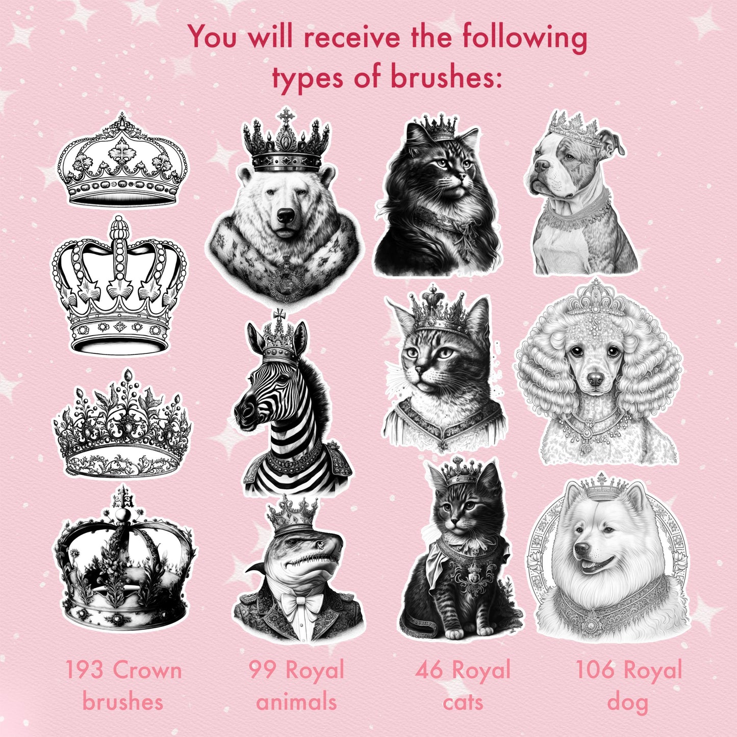 444 Animal Tattoo Brushes for Procreate & Photoshop – Crowned Beasts & Male Ink Set