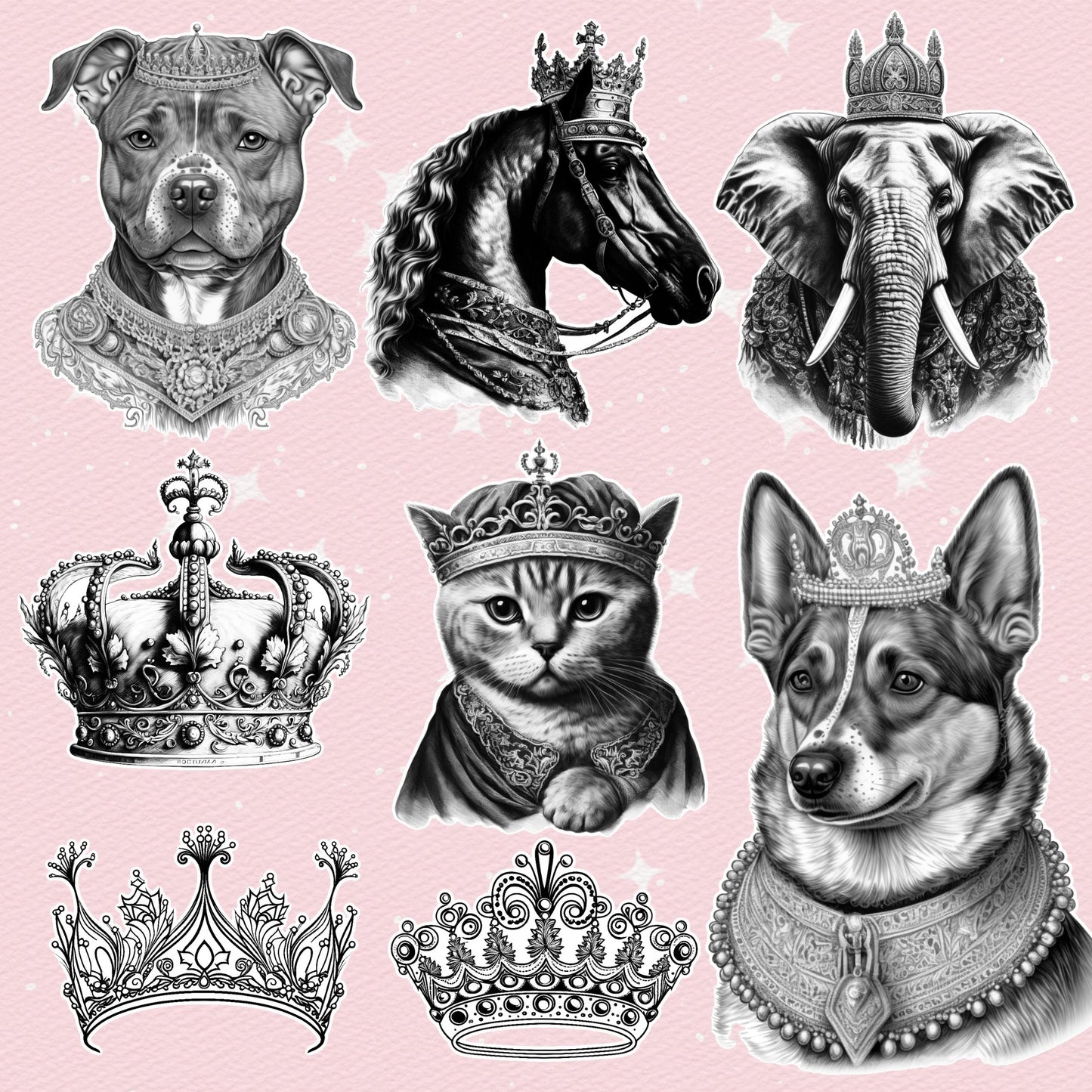 444 Animal Tattoo Brushes for Procreate & Photoshop – Crowned Beasts & Male Ink Set