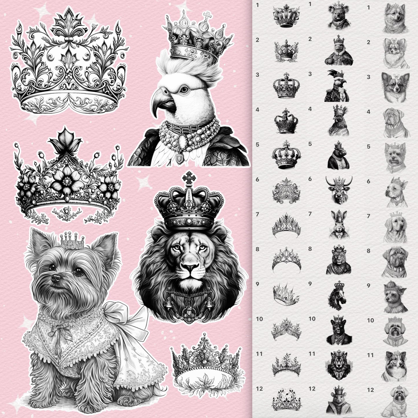 444 Animal Tattoo Brushes for Procreate & Photoshop – Crowned Beasts & Male Ink Set