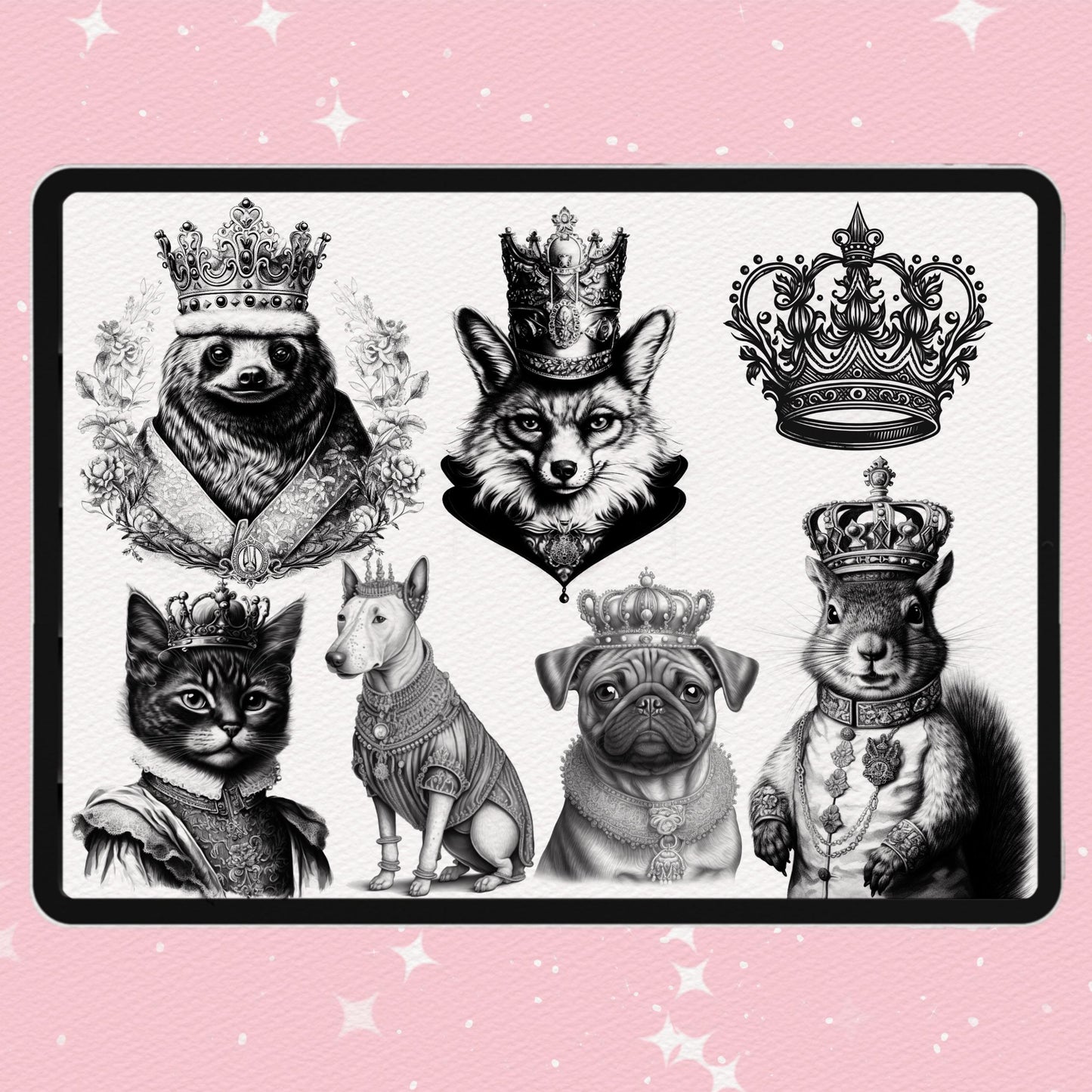 444 Animal Tattoo Brushes for Procreate & Photoshop – Crowned Beasts & Male Ink Set