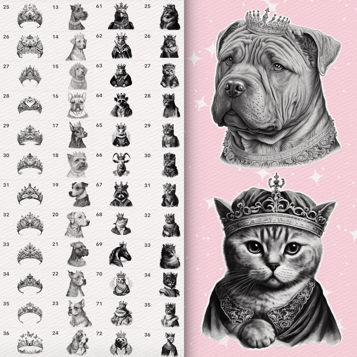 444 Animal Tattoo Brushes for Procreate & Photoshop – Crowned Beasts & Male Ink Set