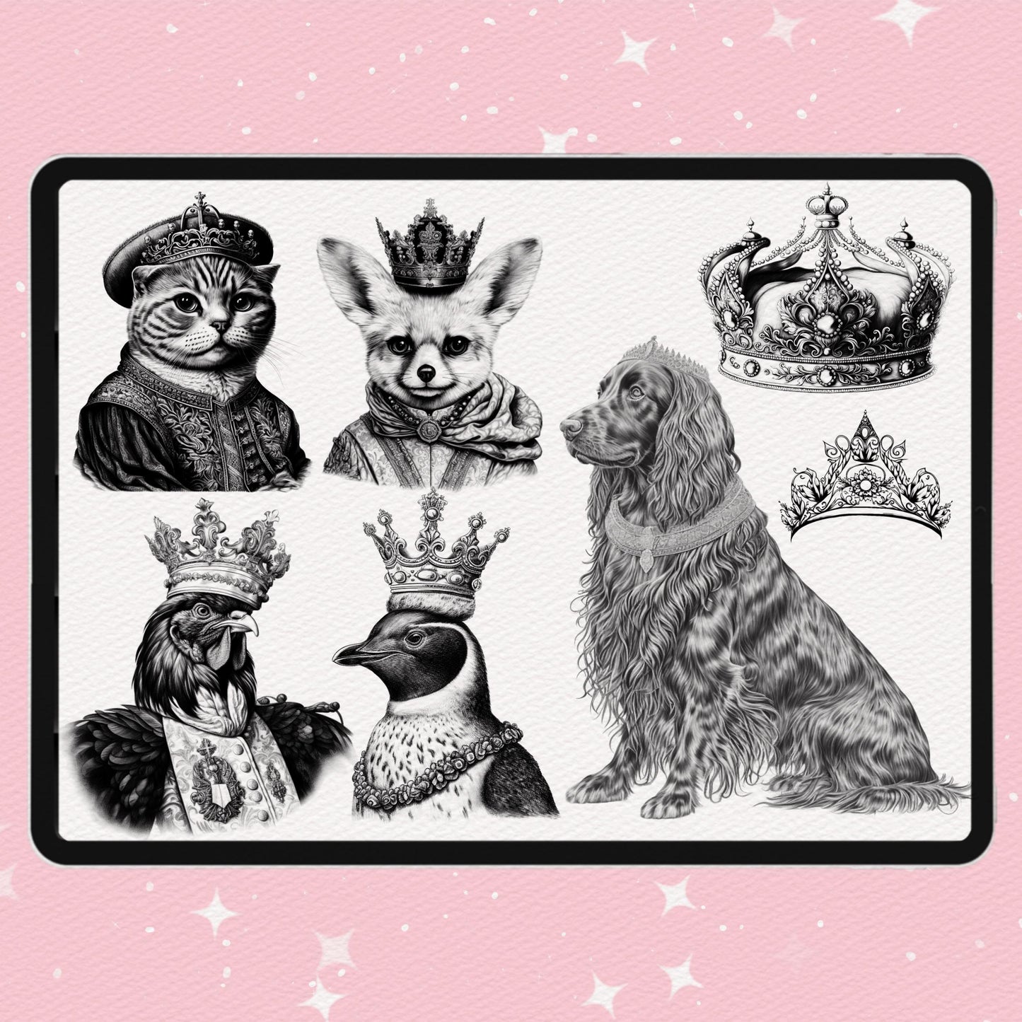 444 Animal Tattoo Brushes for Procreate & Photoshop – Crowned Beasts & Male Ink Set