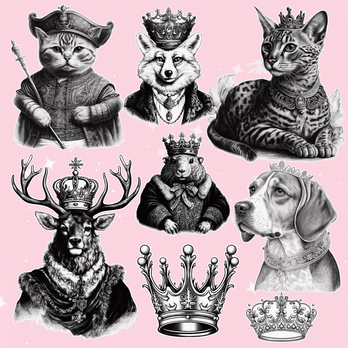 444 Animal Tattoo Brushes for Procreate & Photoshop – Crowned Beasts & Male Ink Set