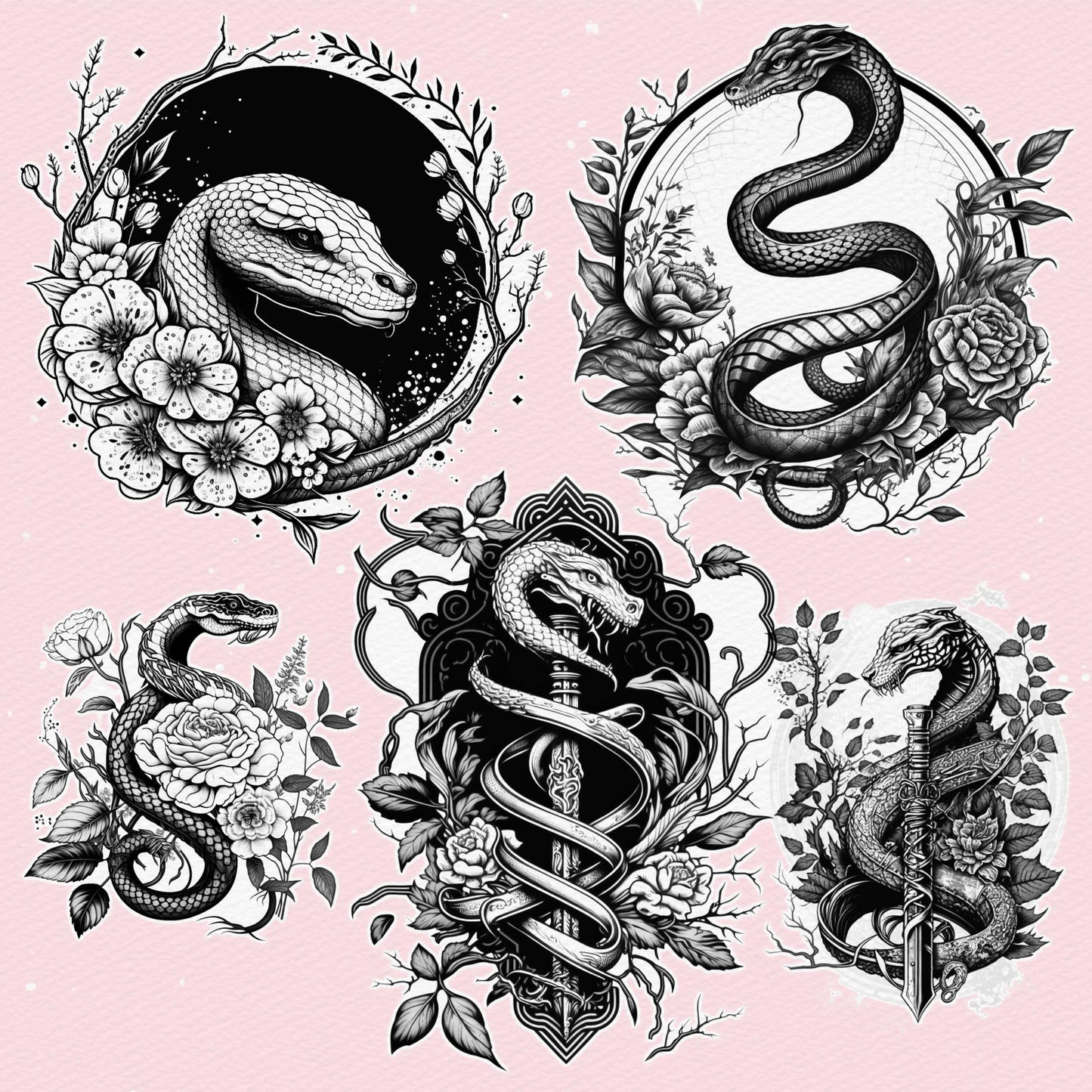 100 Tattoo & Snake Brushes for Procreate & Photoshop – Realistic Animal Set