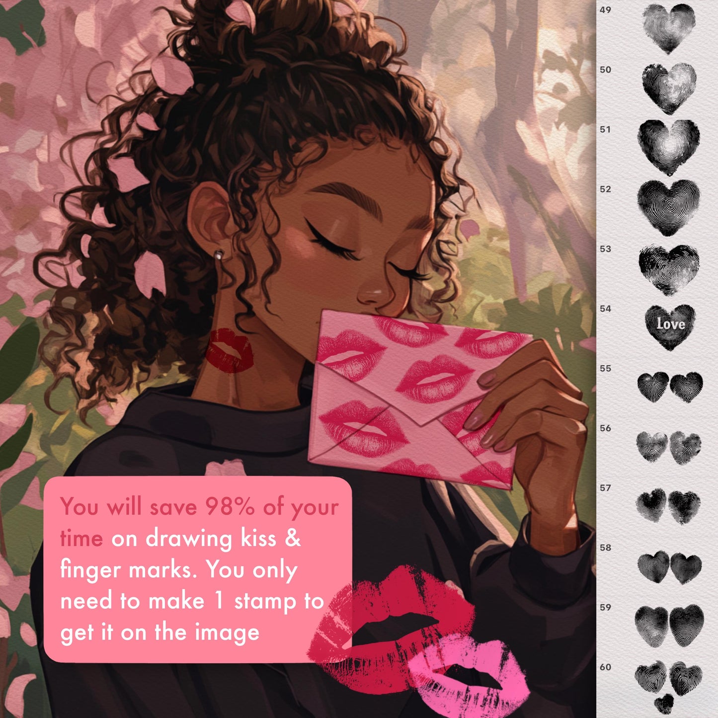 키스 입술 브러시 – Procreate, Photoshop 및 Clip Studio 발렌타인 세트