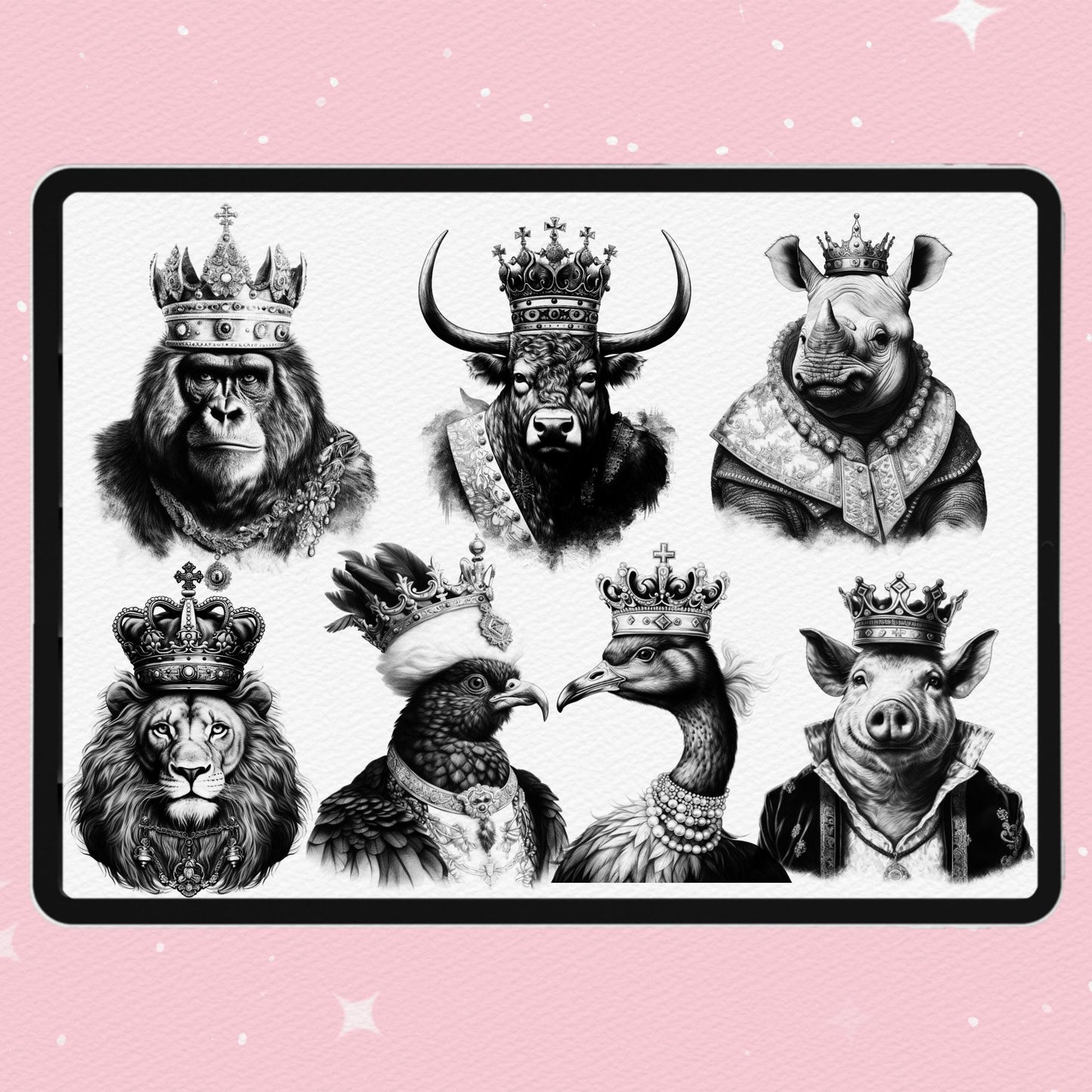 Procreate 및 Photoshop용 99가지 동물 문신 브러시 - 레오파드, 베어 및 남성 스타일