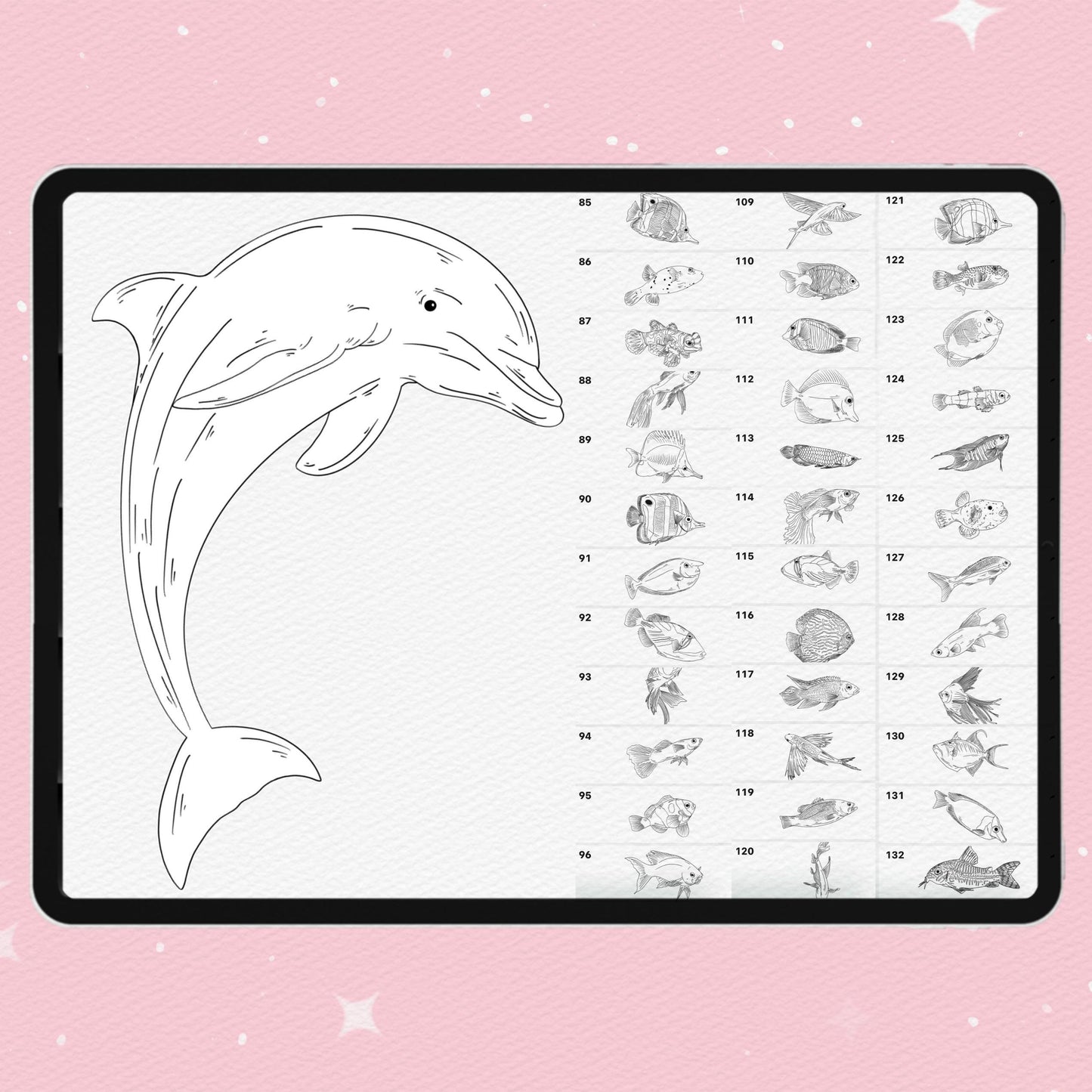Procreate 및 Photoshop용 145개 물고기 및 바다 생물 브러시 - 잉어, 돌고래, 바다 세트