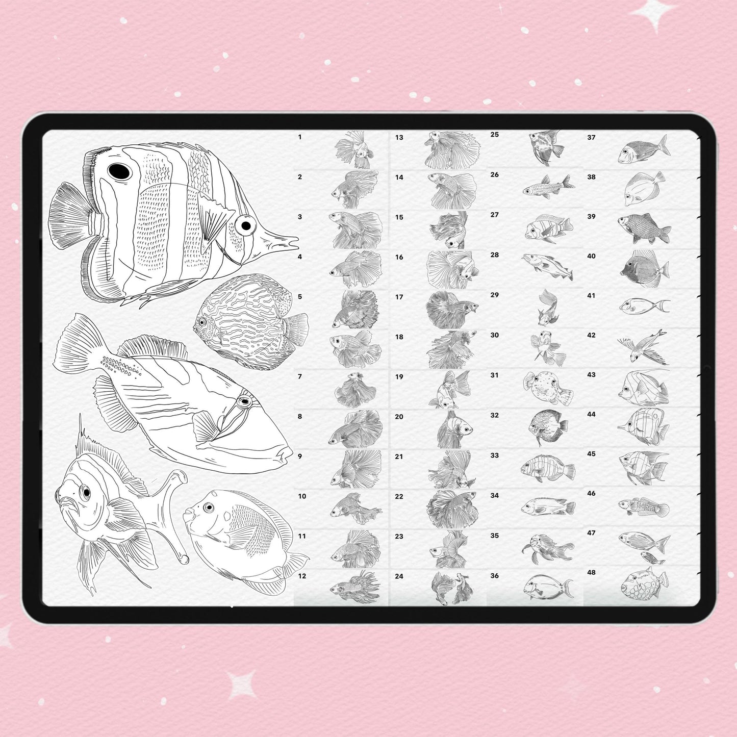 Procreate 및 Photoshop용 145개 물고기 및 바다 생물 브러시 - 잉어, 돌고래, 바다 세트