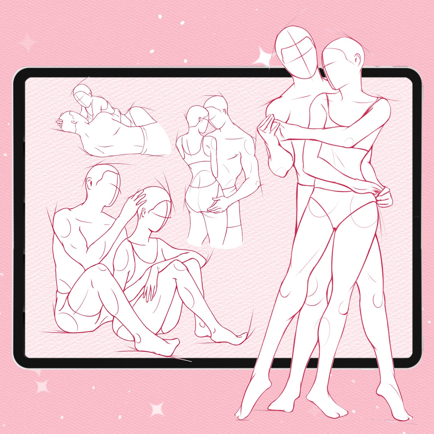 커플 포즈 브러시 – 발렌타인데이와 로맨틱한 예술을 위한 Procreate, Photoshop 및 Clip Studio 스탬프