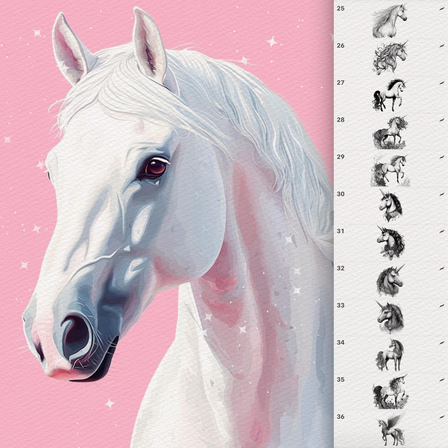 80 Kawaii Unicorn Brushes for Procreate & Photoshop – Baby Horse Magic Set