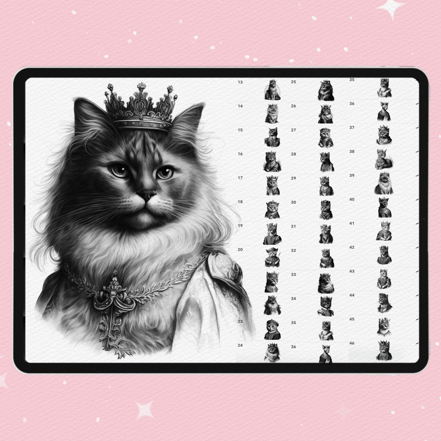 Procreate Cat Brushes – Photoshop Royal Cat in Crown, Pet Portrait & Tattoo Brushes, Clip Studio Set
