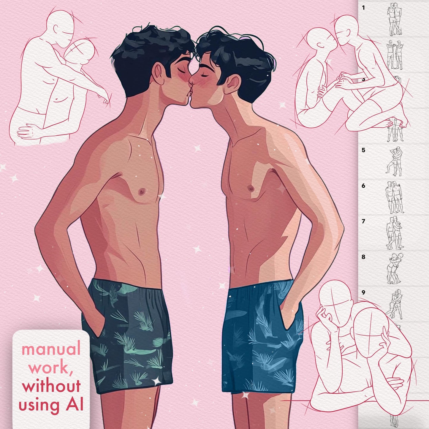 35 Male Pose & Couple Brushes for Procreate & Photoshop – Manga, Friends & Comic Set