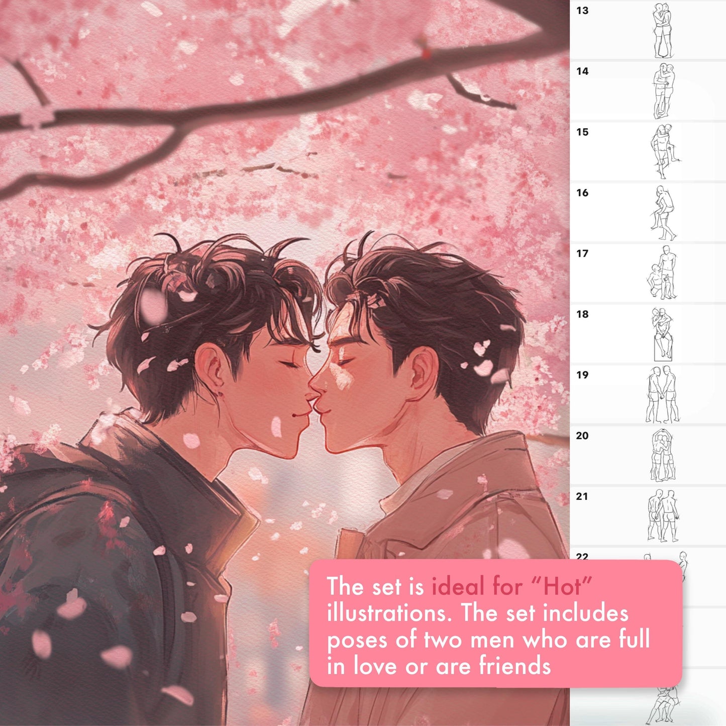 35 Male Pose & Couple Brushes for Procreate & Photoshop – Manga, Friends & Comic Set