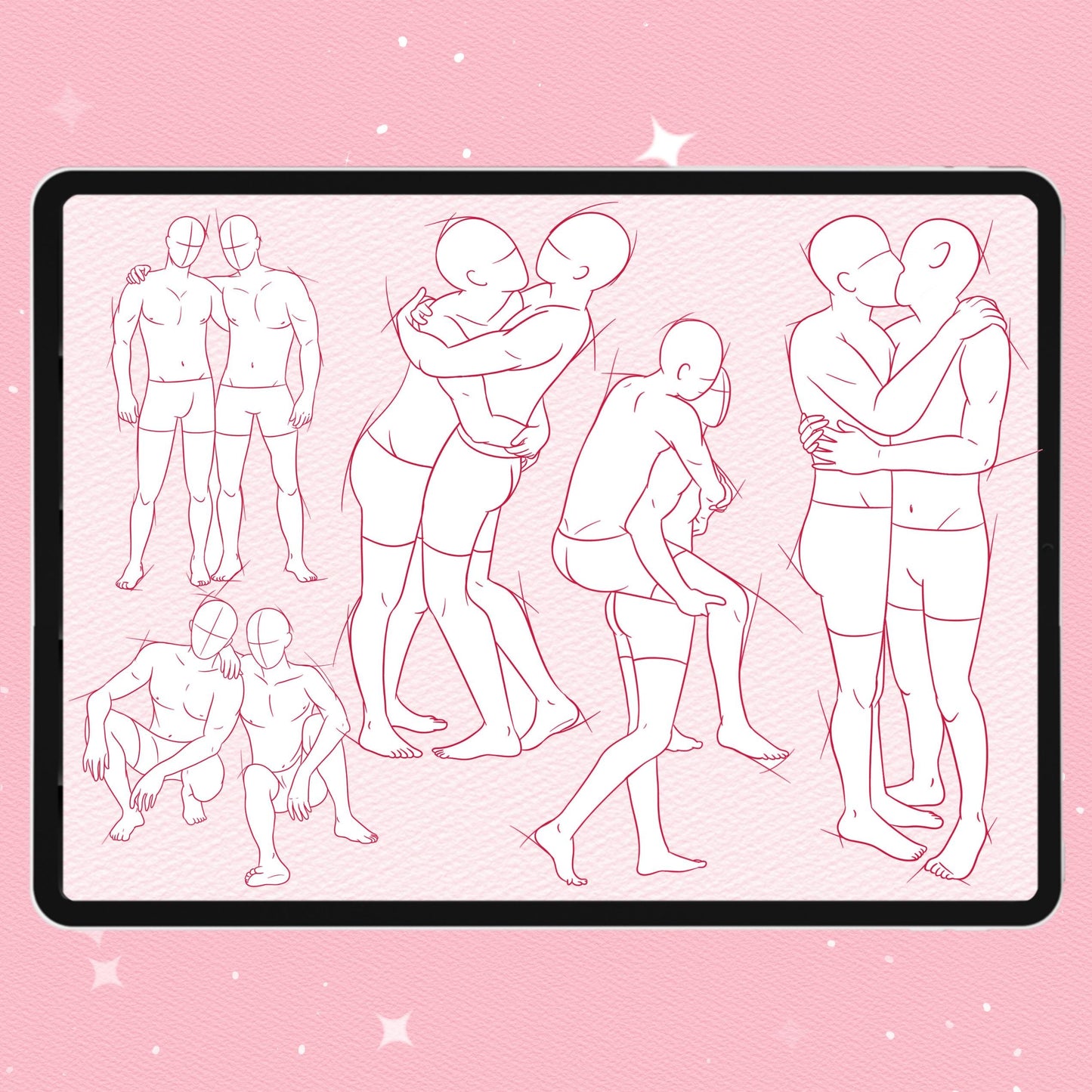 35 Male Pose & Couple Brushes for Procreate & Photoshop – Manga, Friends & Comic Set