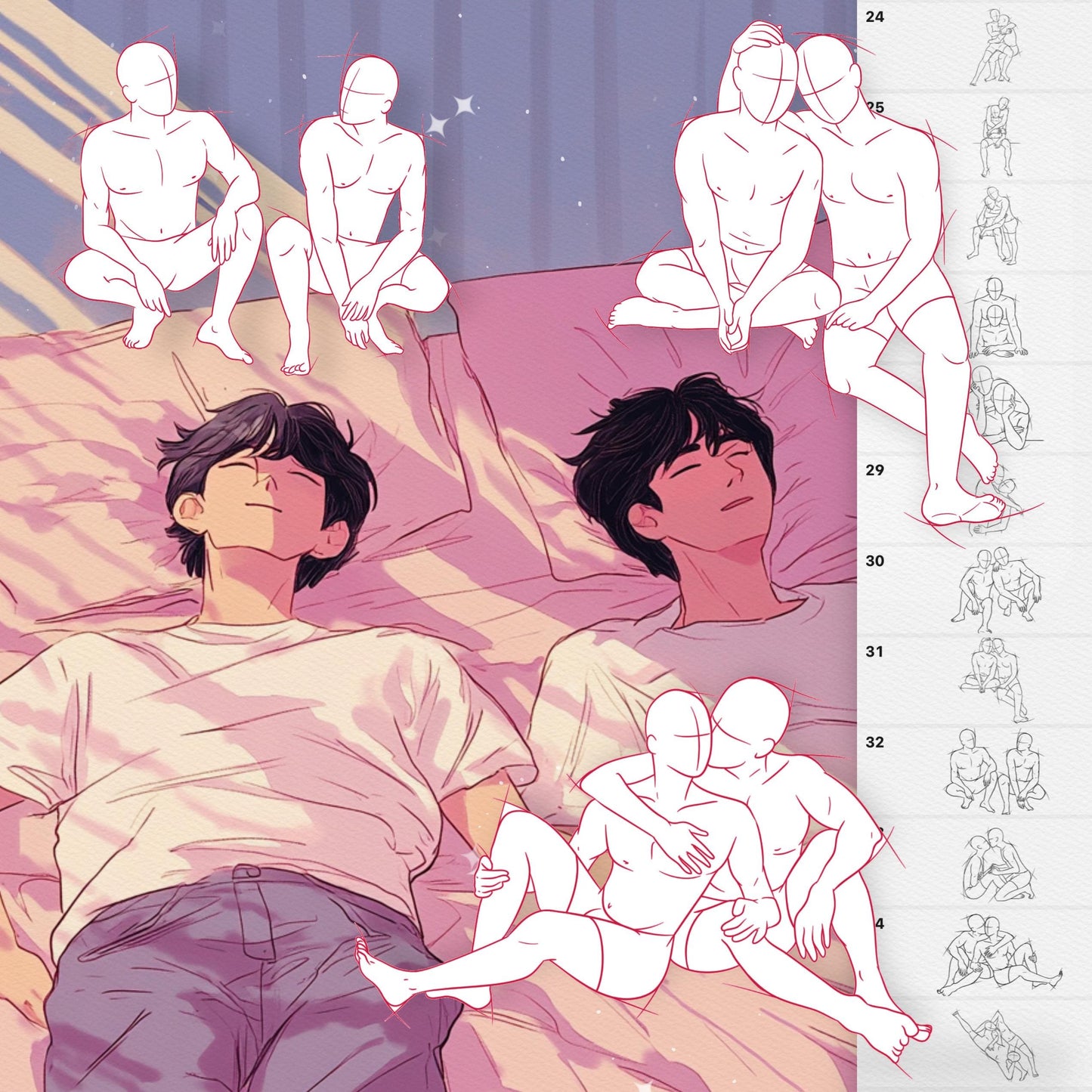 35 Male Pose & Couple Brushes for Procreate & Photoshop – Manga, Friends & Comic Set